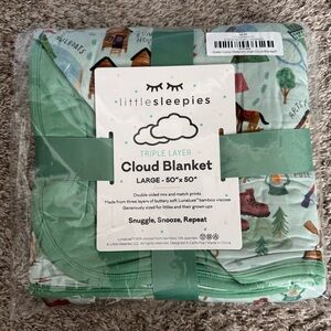 NIB Little Sleepies Green Camp Sleepies Large Cloud Blanket